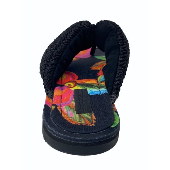 Farm Rio Size 8 Cashew Crochet Puffy Flower Flip Flops Black Pink Orange - Picture 6 of 10